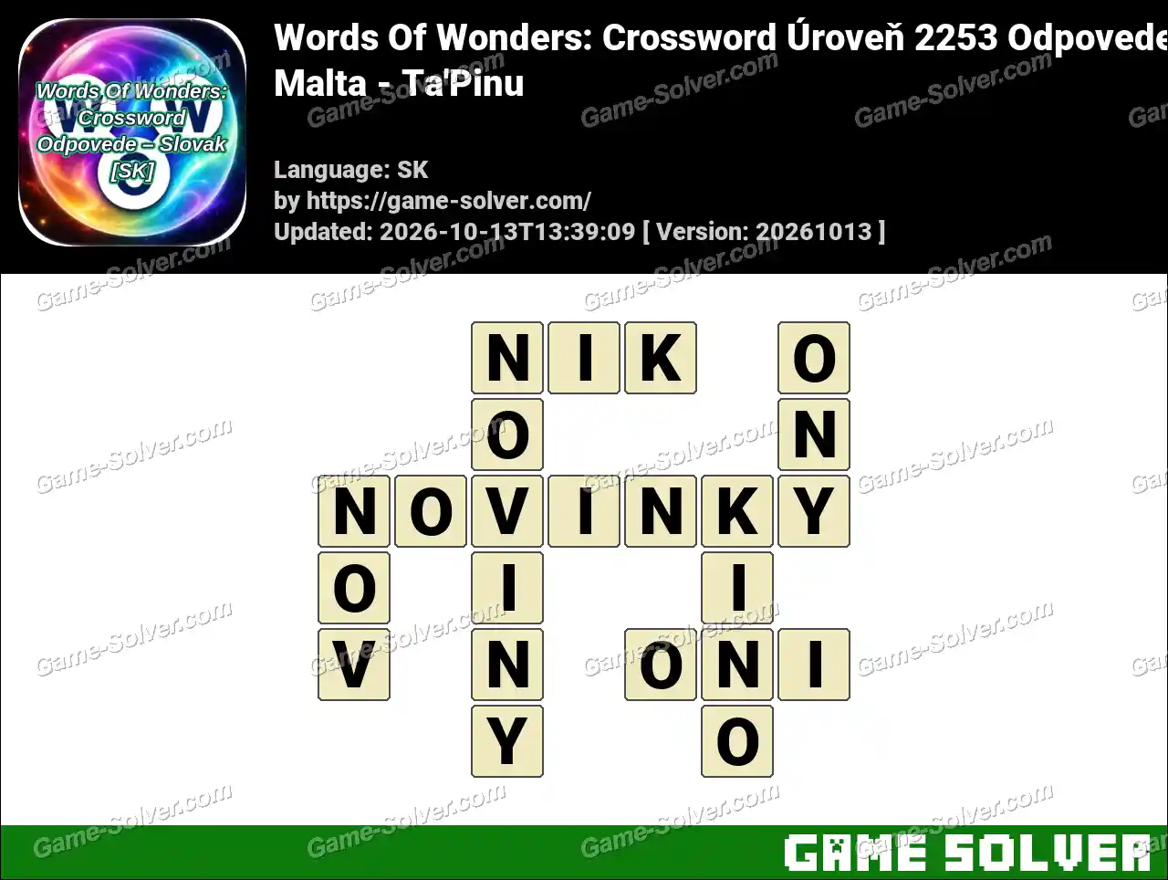 Words Of Wonders: Crossword Úroveň 2253 Odpovede – Malta – Ta’Pinu